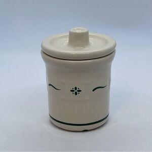Longaberger Pottery Woven Traditions Heritage Green Condiment Crock & Lid 4” VTG
